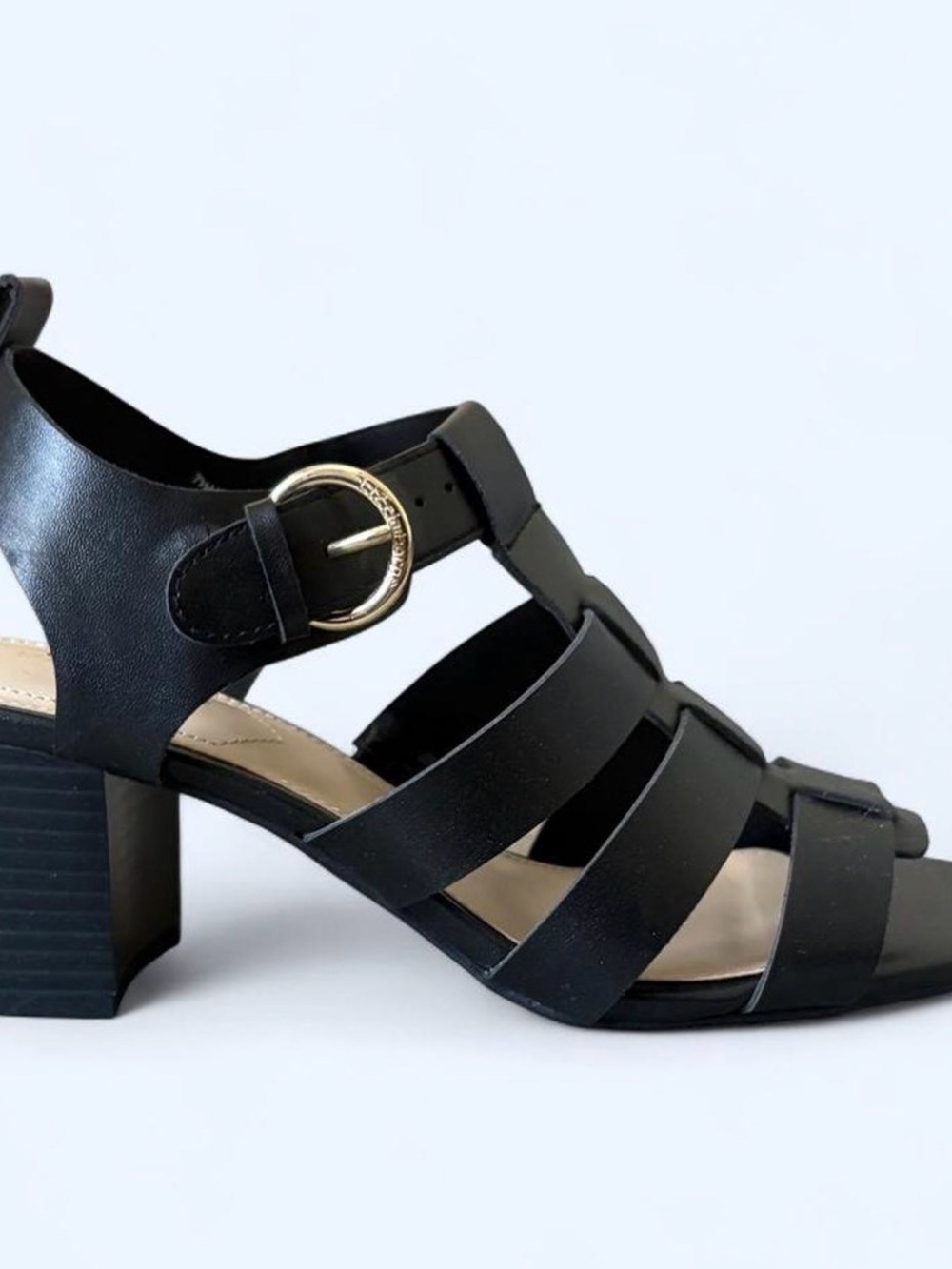 Black Strappy Block Heel Sandals